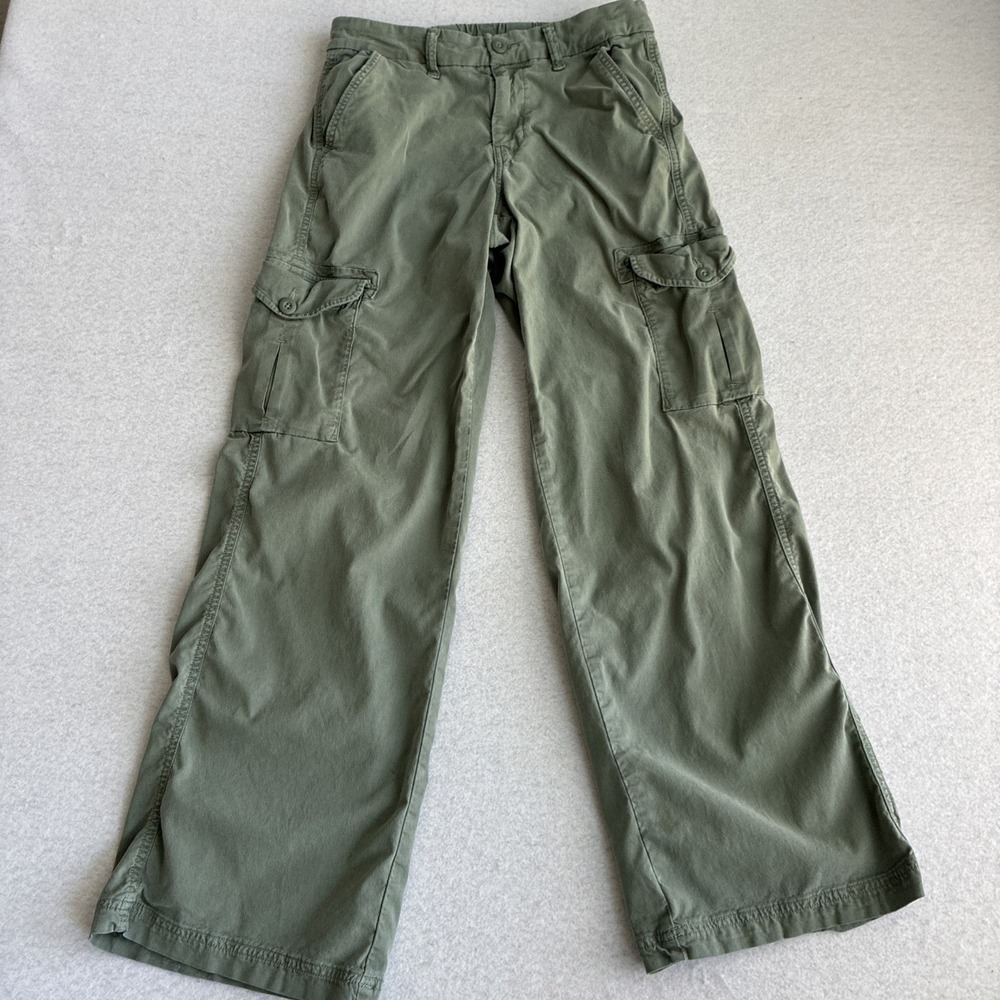 American Eagle Womens Mid Rise Baggy Wide Leg Cargo Pants Green Size 4 Dance